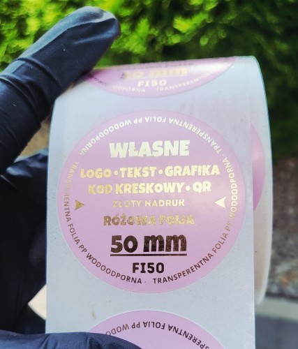 naklejki różowe tło złoty nadruk fi50 foliowe