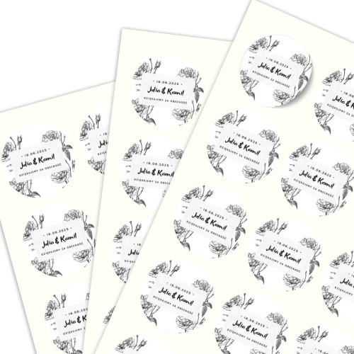 Arkusz A4 okrągłymi naklejkami ślubnymi, motyw róż, personalizacja imion.jpg