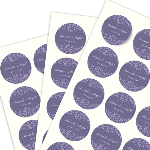 Arkusz A4 okrągłymi naklejkami ślubnymi, motyw śliwkowy, personalizacja imion.jpg