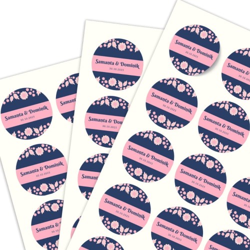 Arkusz A4 okrągłymi naklejkami ślubnymi, motyw nowoczesny, personalizacja imion.jpg