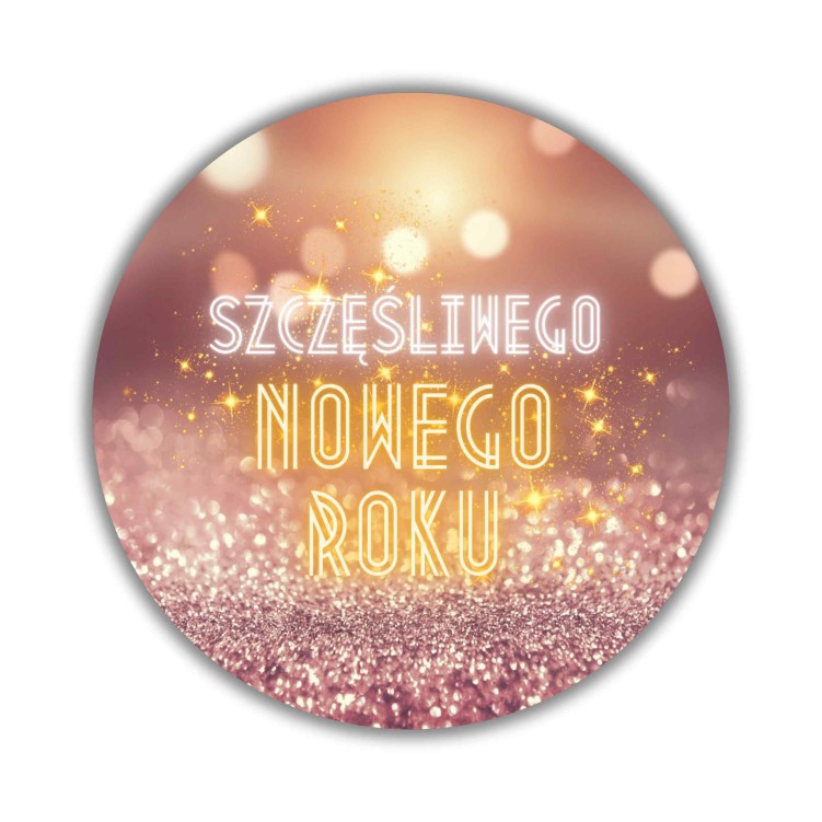 Naklejka Ø 50 mm, napis „Szczęśliwego nowego roku”, motyw neon, naklejka