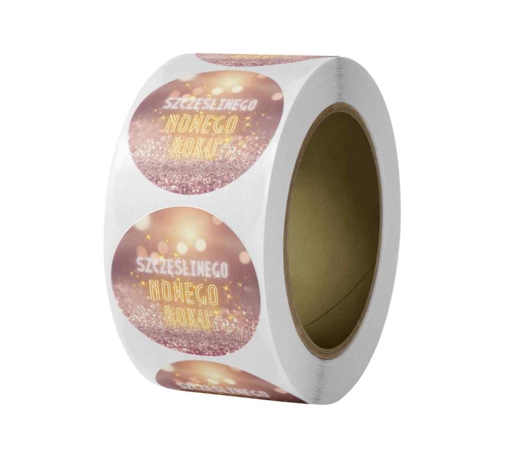 Naklejka Ø 50 mm, napis „Szczęśliwego nowego roku”, motyw neon, rolka