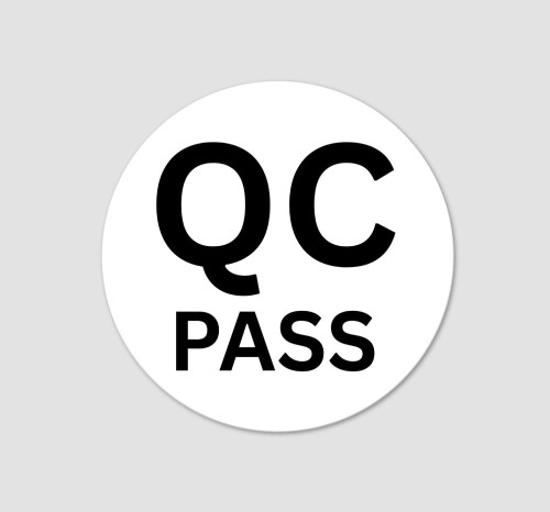 Naklejka Ø 20 mm, Napis QC Pass, czarny nadruk