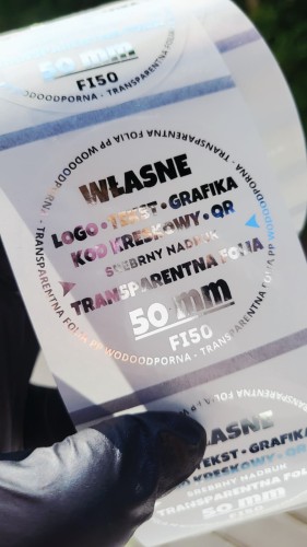 Naklejka srebrny nadruk, folia transparentna, Ø 50 mm, zdjęcie poglądowe 2
