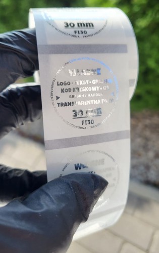 Naklejka srebrny nadruk, folia transparentna, Ø 30 mm, zdjęcie poglądowe 2