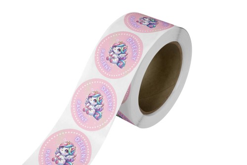 Naklejka Ø 50 mm, napis „Dzielny Pacjent", motyw kucyk, rolka