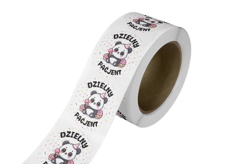 Naklejka Ø 50 mm, napis „Dzielny Pacjent" motyw panda, naklejka