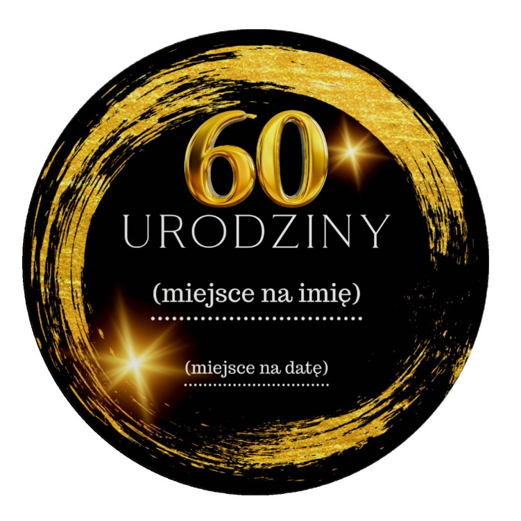 Naklejka Ø 50 mm, napis „60 urodziny”, motyw czarno-złoty, naklejka