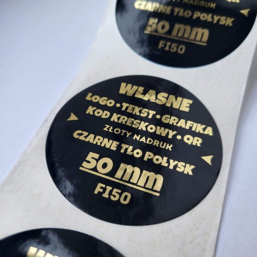 Naklejka złoty nadruk, czarna folia, Ø 50 mm, zdjęcie poglądowe 2