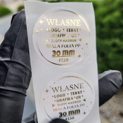 Naklejka złoty nadruk, biała folia, Ø 30 mm, zdjęcie poglądowe 7