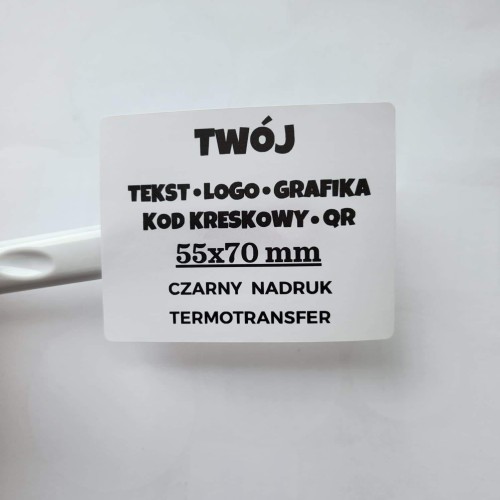 Naklejka 55x70 mm, nadruk czarny, papier termotransferowy, zdjęcie poglądowe 2