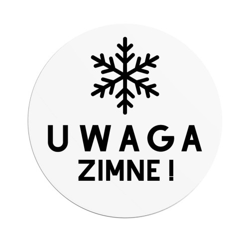 Naklejka Ø 50 mm, napis "UWAGA ZIMNE!"