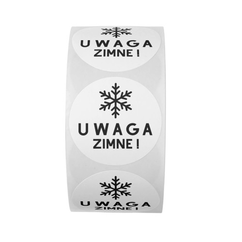 Rolka, naklejka Ø 50 mm, napis "UWAGA ZIMNE!"