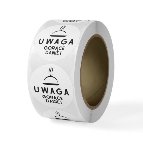 Rolka, naklejka Ø 50 mm, "UWAGA GORĄCE DANIE!"