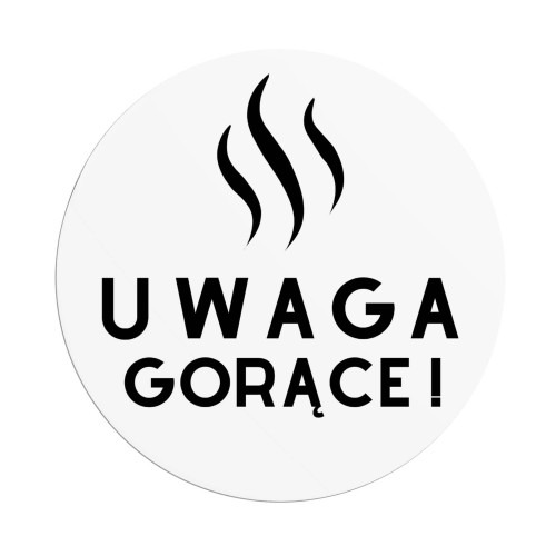 Naklejka Ø 50 mm, napis "UWAGA GORĄCY KUBEK!"